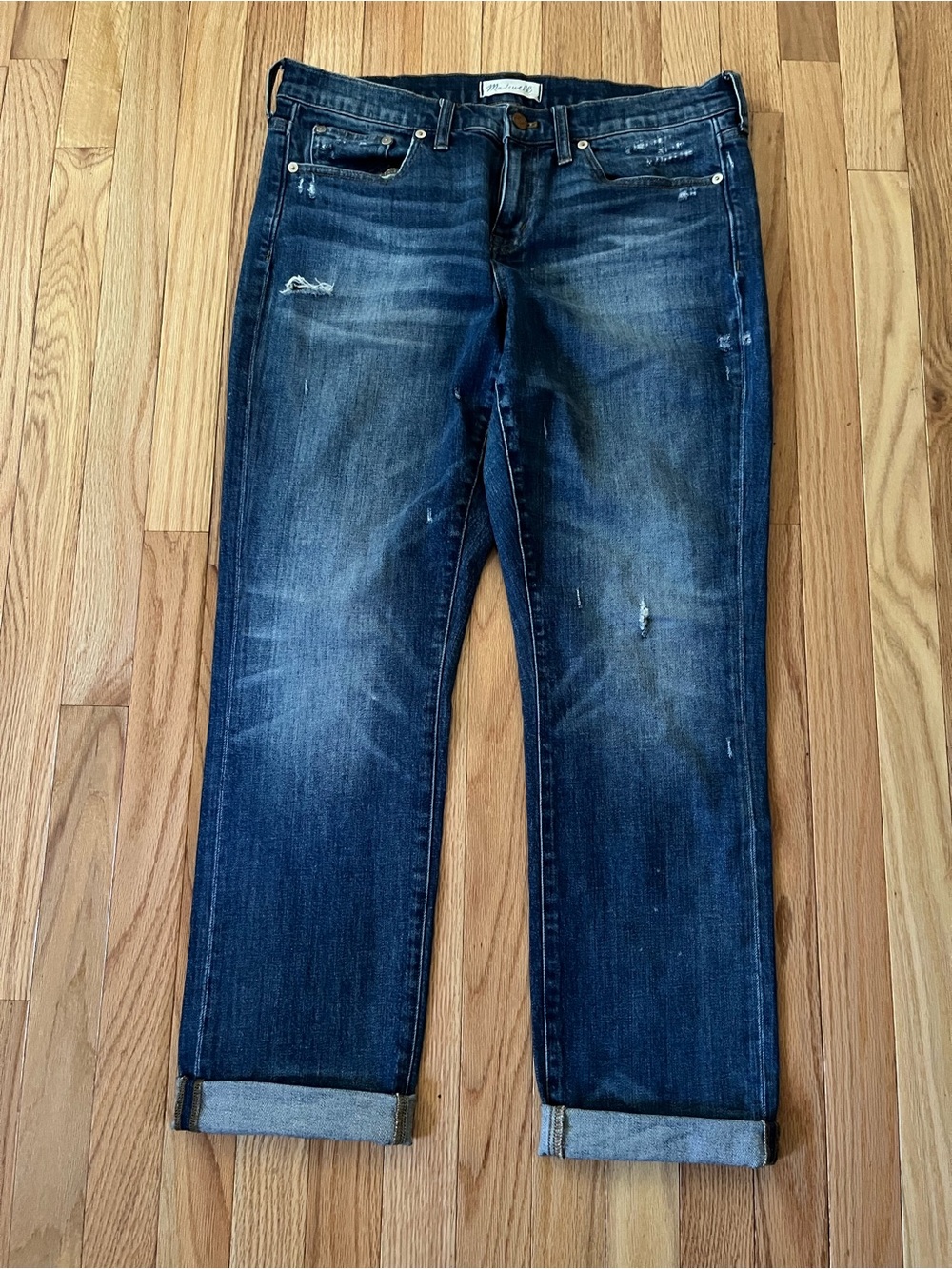 Madewell Slim Boyfriend Jeans 30 Distressed Dark Wash Straight Leg Minimalist